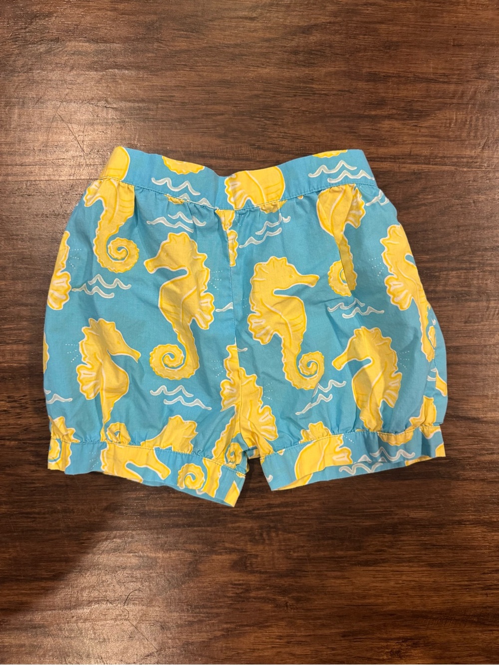 Kelly's Kids Blue Shorts with Yellow Seahorse Print